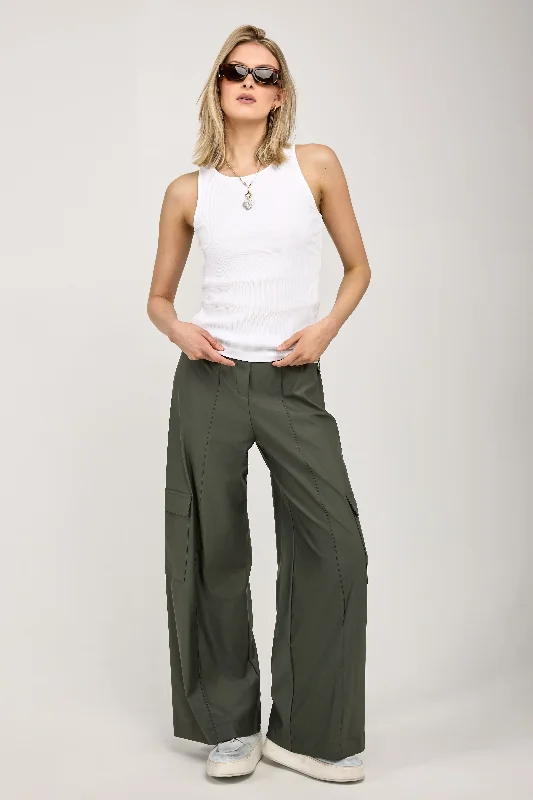 Teseo Satin Jersey Cargo Pant in Dark Green