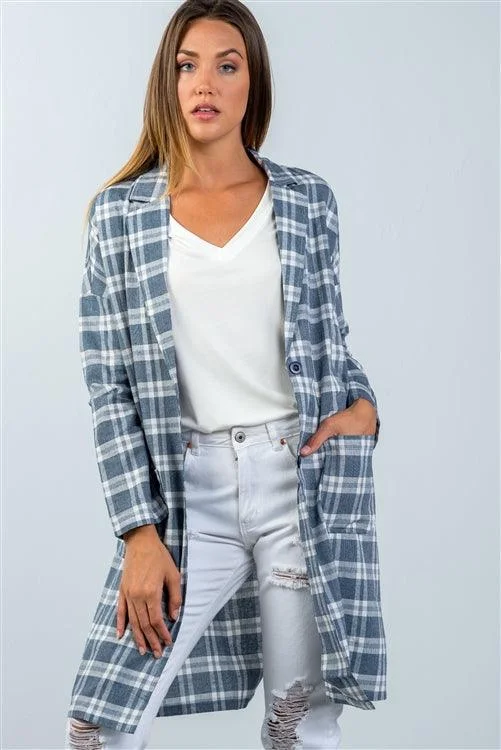 Black Plaid Longline Oversized Blazer /3-2-1