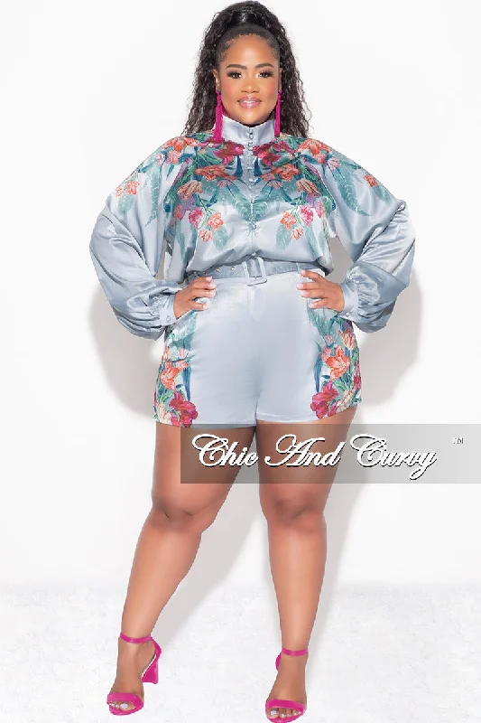 Final Sale Plus Size 2pc Short Set in Blue Multi-Color