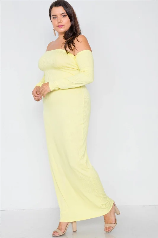 Plus Size Ribbed Yellow Maxi Dress