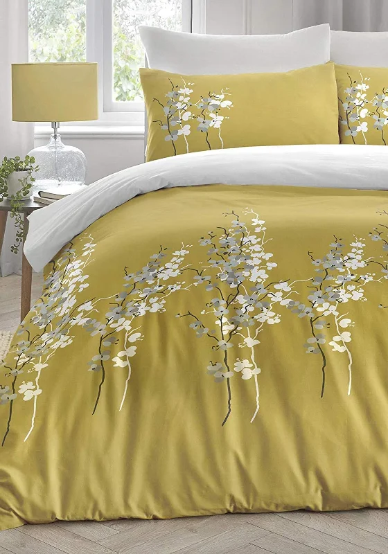 Dreams & Drapes Oriental Flower Duvet Set, Ochre