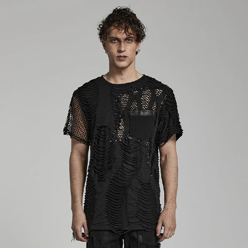 Men's Punk Ripped Mesh Splice T-shirt