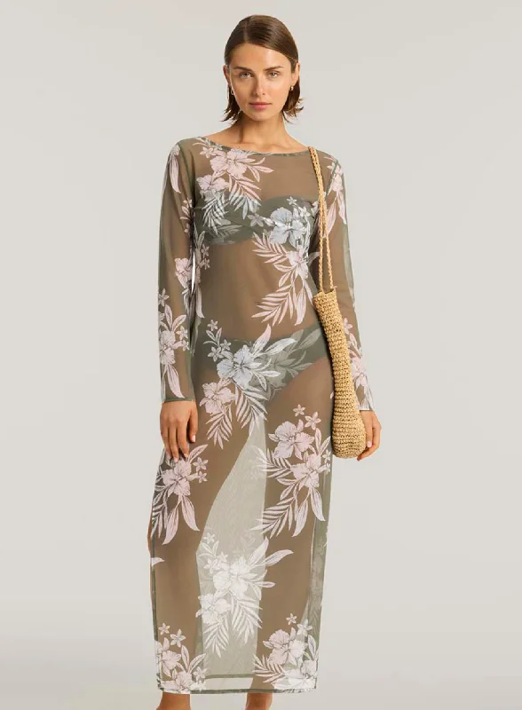 Sea Level: Aloha Mesh Long Dress Khaki