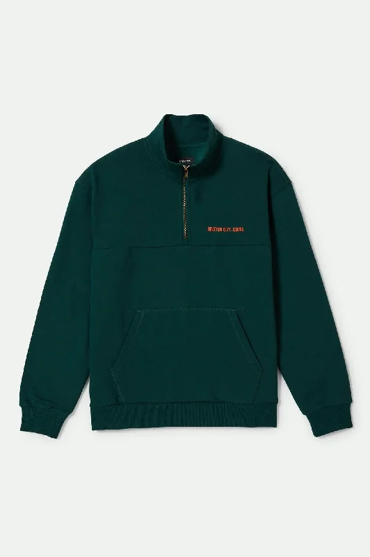 Embroidered Heavyweight Oversized Half Zip - Deep Emerald