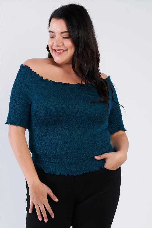 Junior Plus Size Off The Shoulder Teal Top /2-2-2