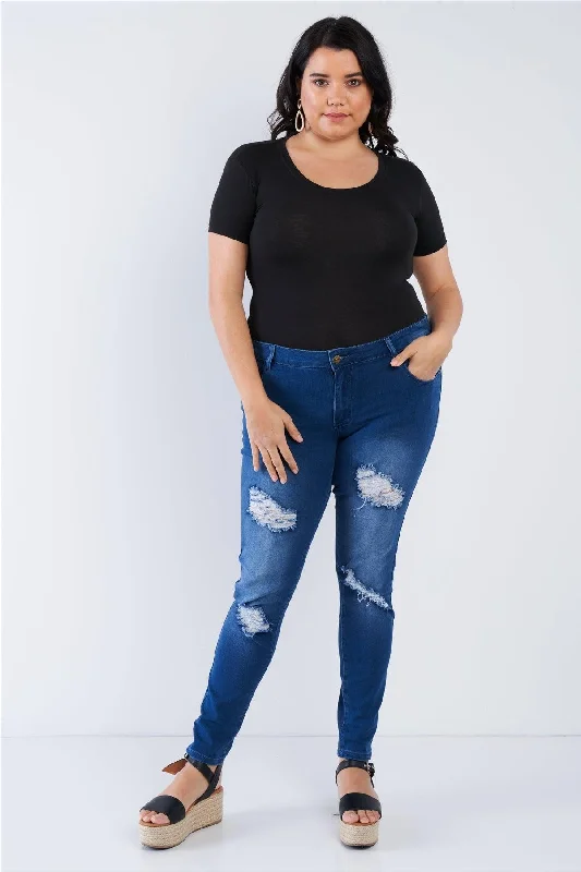 Junior Plus Size Dark Blue  Ripped Pants /1-2-3-3-2-1