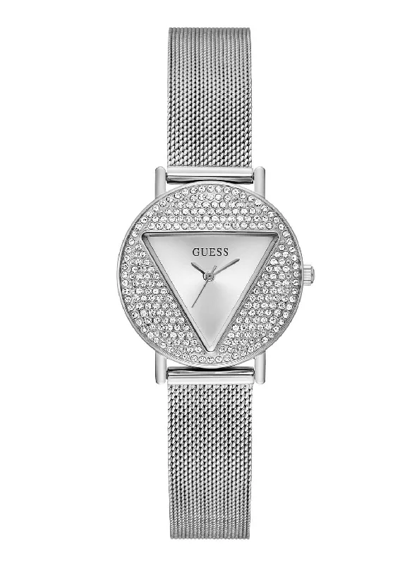 Silver Mini Iconic Glitz Mesh Watch