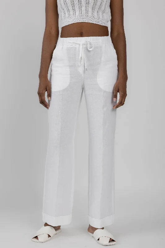 Drawstring Linen Pant in Optical White