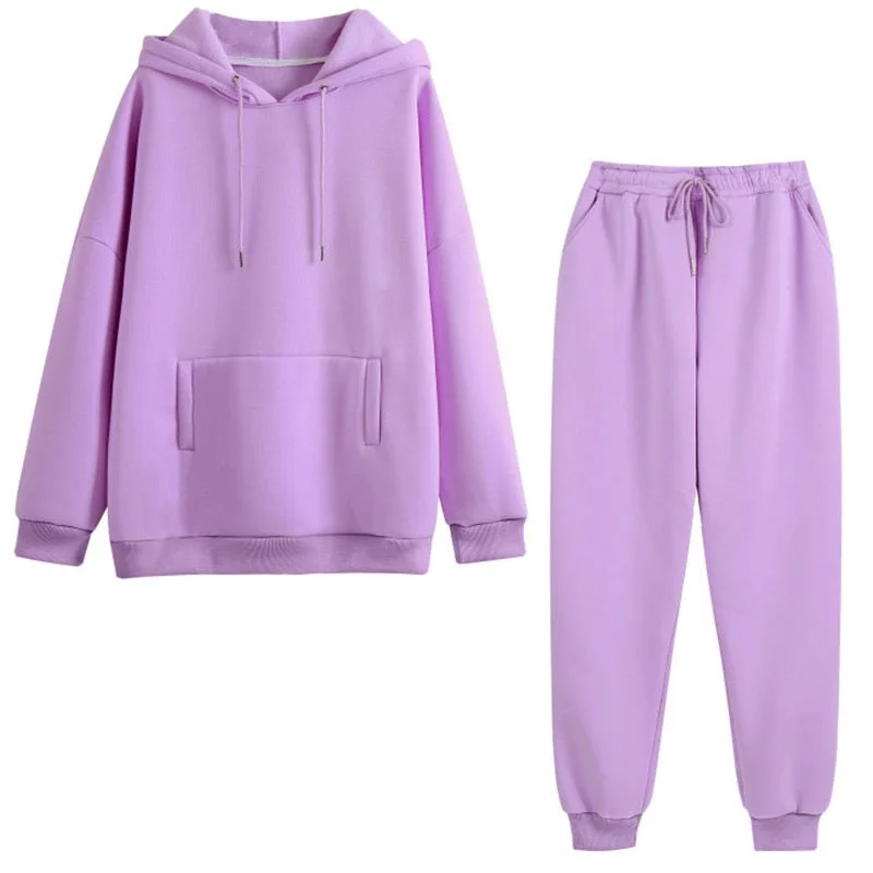 Womens Two Piece Set Solid Fleece Oversized Tracksuits