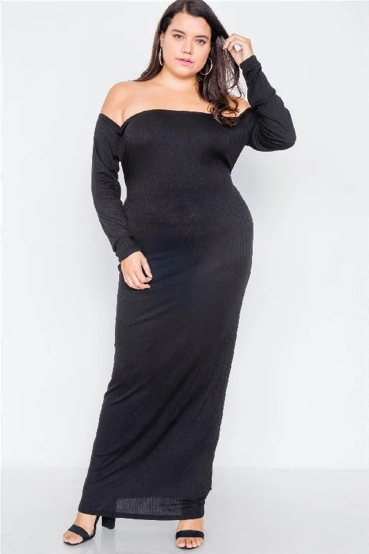 Junior Plus Size Ribbed Black Maxi Dress /2-2-2