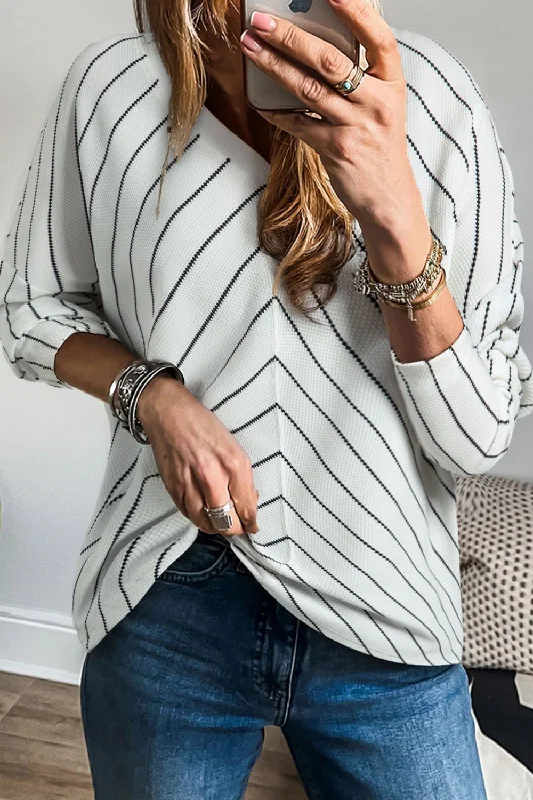 Striped V-Neck Long Sleeve Blouse