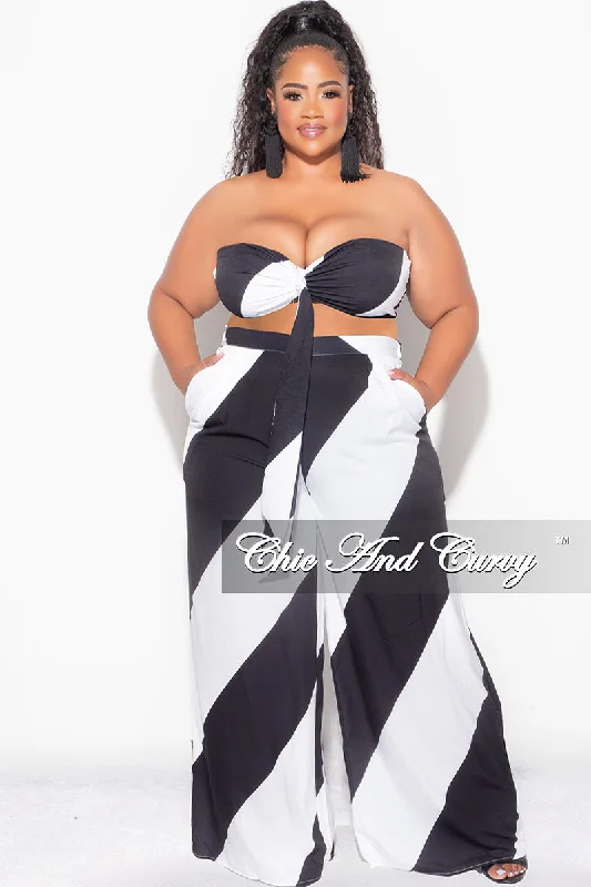 Final Sale Plus Size 2pc Bra Top and Pants Set Black and White Design Print