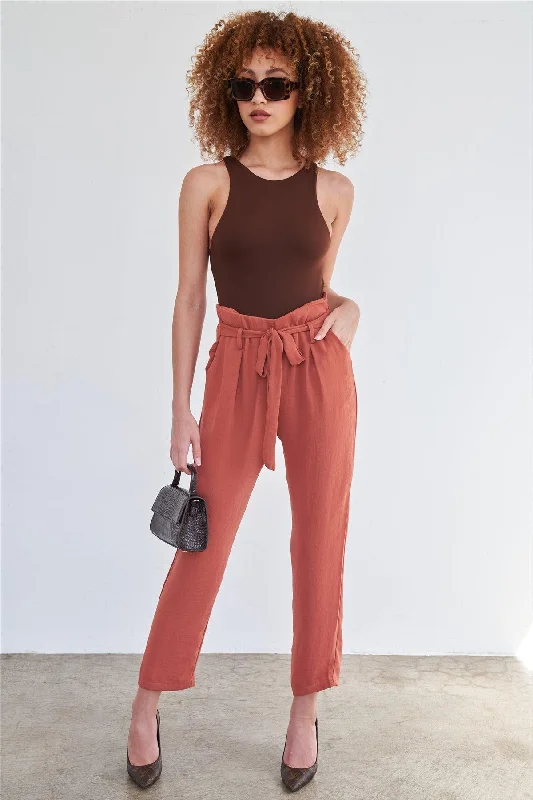 Mustard Relaxed Fit High Waist Wide Leg Ankle Pant