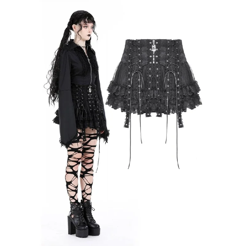 Women's Punk Lace-up Layered Mesh Skirt