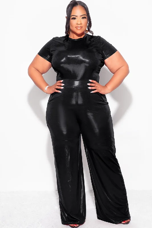 Final Sale Plus Size 2pc Crop Top & Palazzo Pant Set in Black