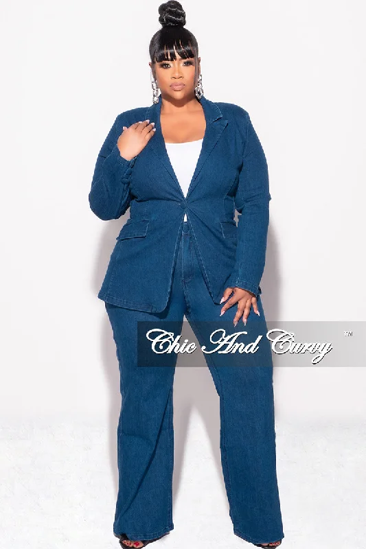 Final Sale Plus Size 2pc Blazer and Pants Set in Dark Denim