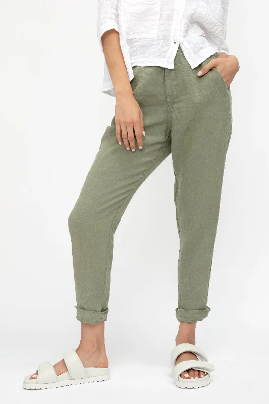 Linen Tapered Trouser Pant in Green