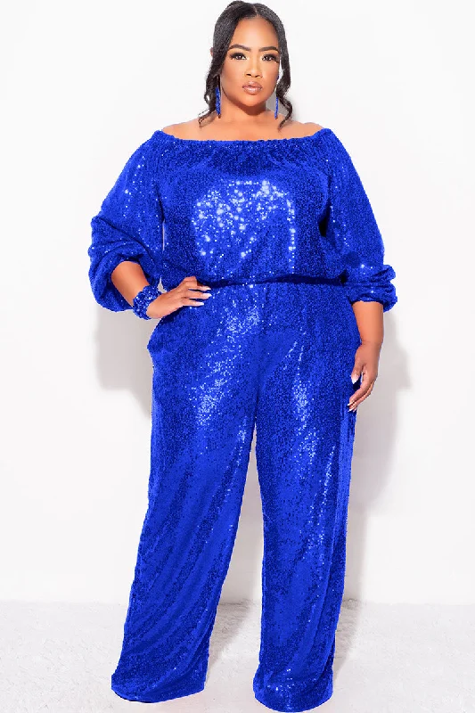 Final Sale Plus Size 2pc Sequin Top and Pants Set in ROYAL BLUE