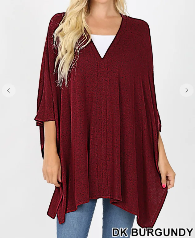 Brushed Melange Oversized V-Neck Poncho