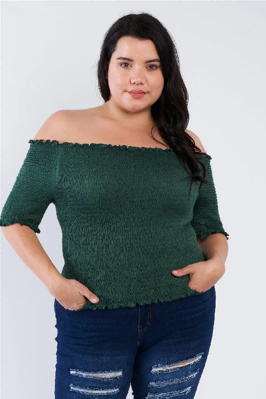 Plus Size Off The Shoulder Hunter Green Top /2-2-2