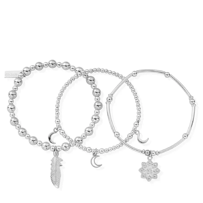 ChloBo Namaste Set of 3 Bracelets, Silver