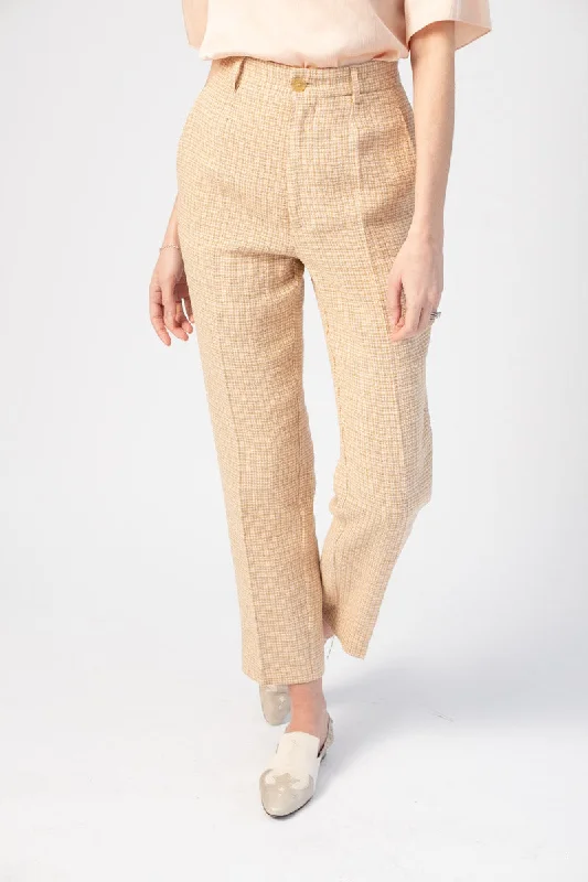 Vichy Handcrafted Cotton Linen Pant in Rosa