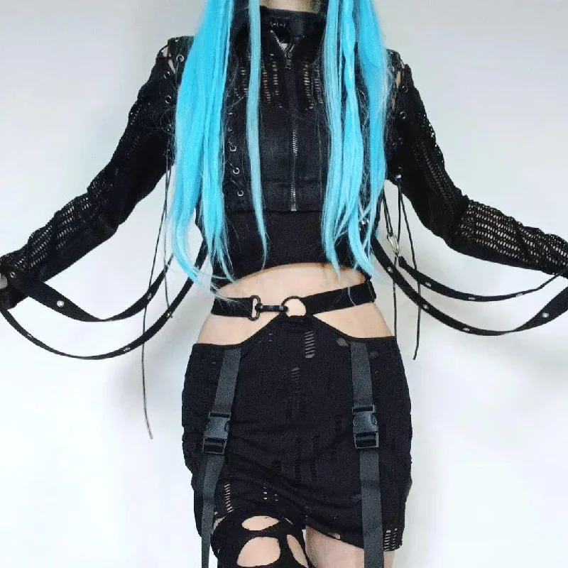 Women's Grunge Splice  Lacing-up Mesh Vest