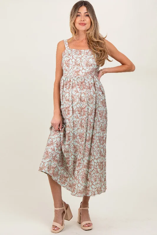 Mint Abstract Print Maternity Midi Dress