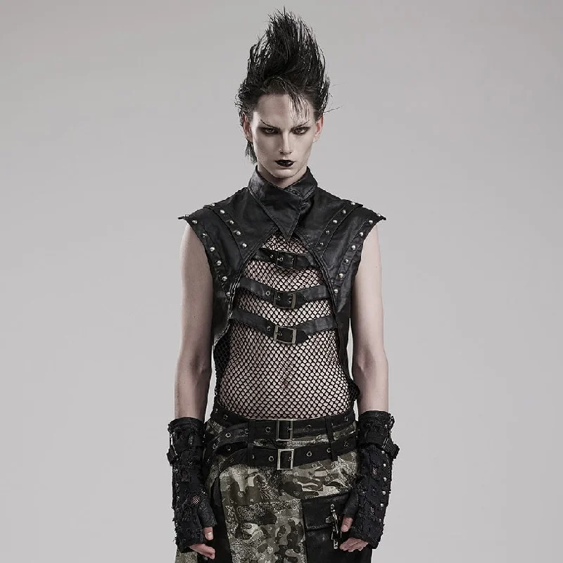 Men's Punk Splice Mesh Faux Leather Vest