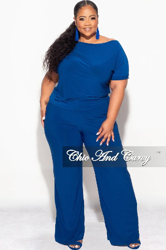 Final Sale Plus Size 2pc Top and Pants Set in Royal Blue