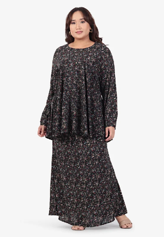 Eshal Raya4All Printed Empire Cut Kurung Set - Black