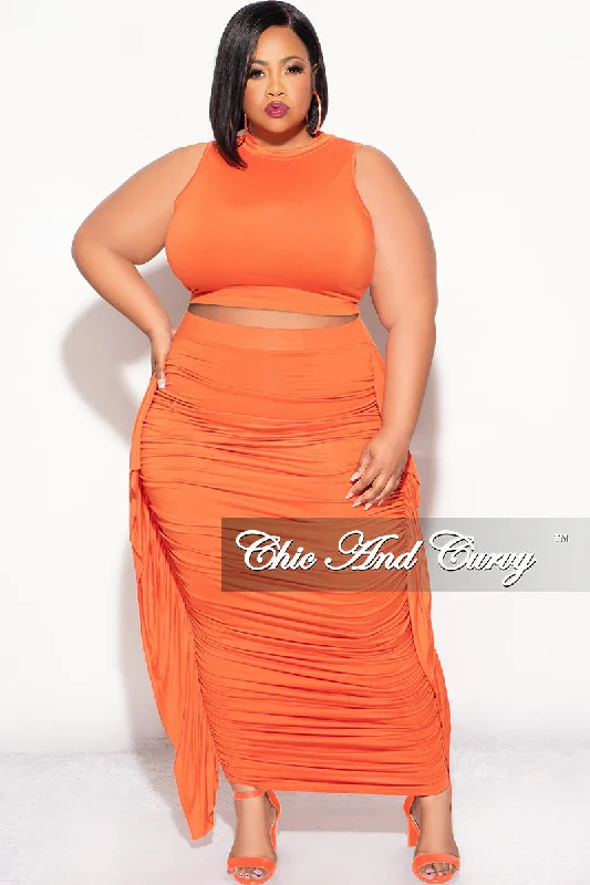 Final Sale Plus Size 2pc Tank Crop Top and Ruffle Skirt Set in Rustic Orange