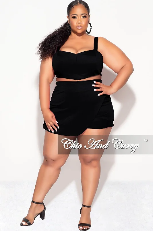 Final Sale Plus Size 2pc Strapless Crop Top and Skort Set in Black