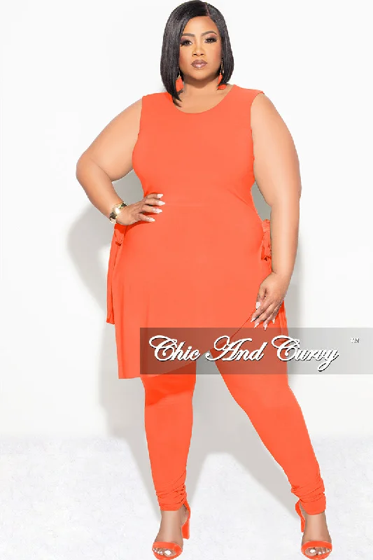 Final Sale Plus Size 2pc Sleeveless Top and Pants Set in Orange