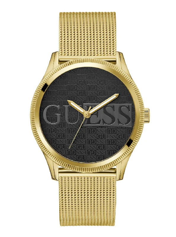 Gold Reputation Black Logo Mesh Watch