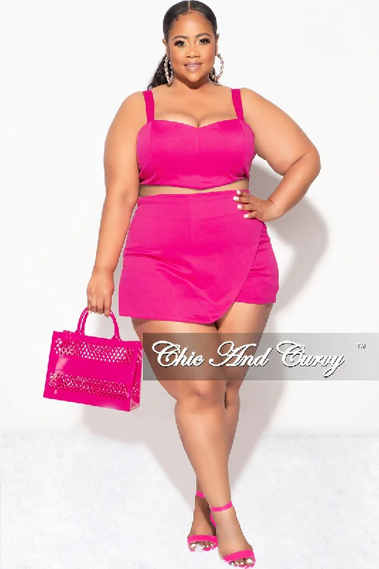 Final Sale Plus Size 2pc Strapless Crop Top and Skort Set in Fuchsia