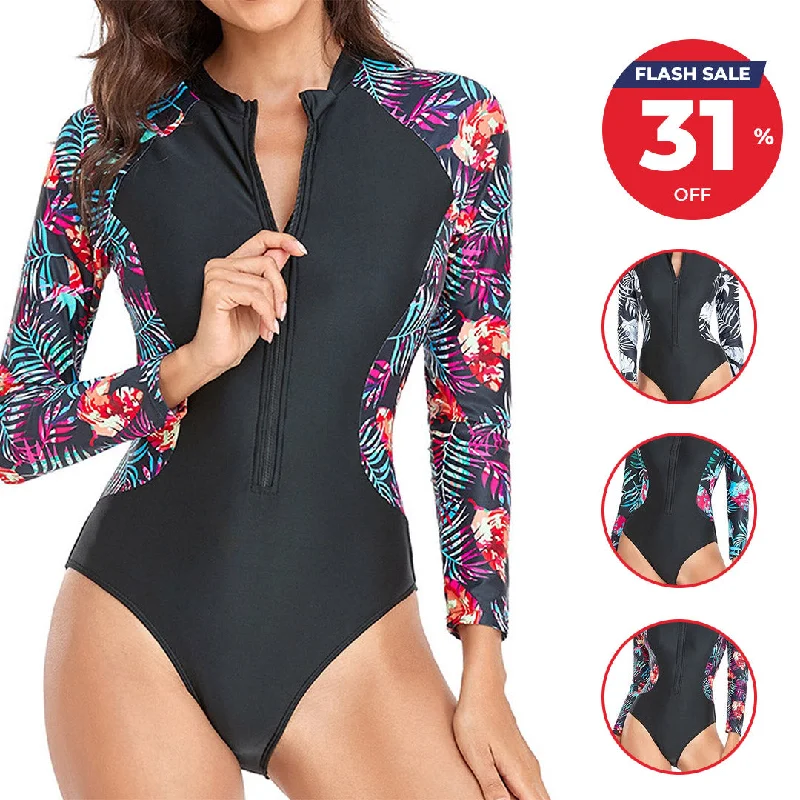 Summer Bathing Suit Long Sleeve Floral Print