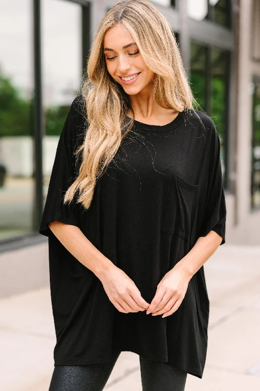 On Your Time Black Oversized Top