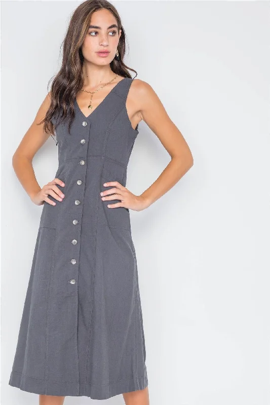 Tornado Button-Front A-Line Midi Dress /3-2-1