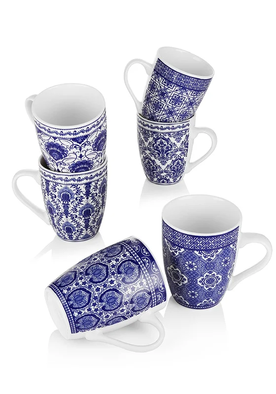 Newbridge Home Mosaic 6 Piece Mug Set, Blue