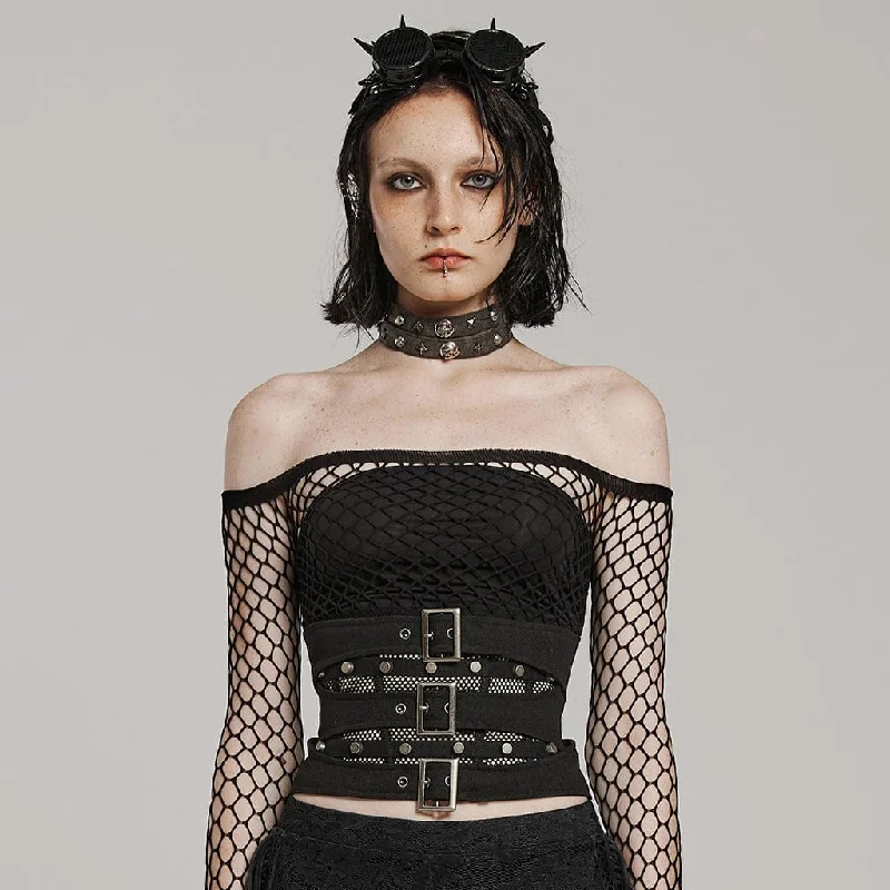 Women's Punk Buckles Mesh Underbust Corsets