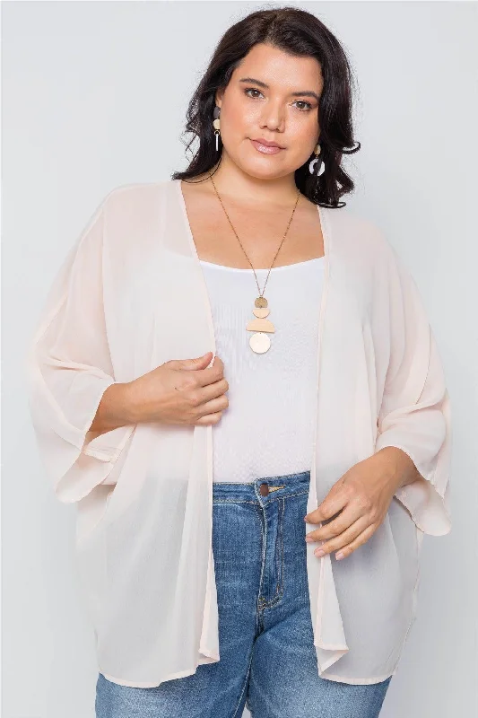 Plus Size Natural Sheer Batwing Sleeves Cover Up /3-3