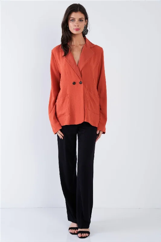 Satin Rust Orange Double Breasted Oversized Blazer /2-1-1-2