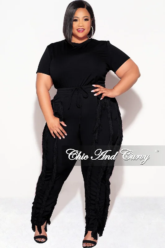 Final Sale Plus Size 2pc Tassel Pant Set in Black