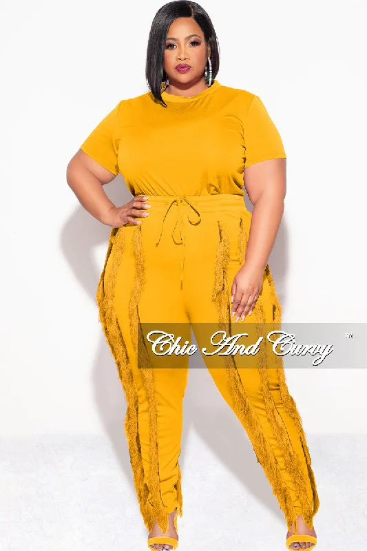 Final Sale Plus Size 2pc Tassel Pant Set in Mustard