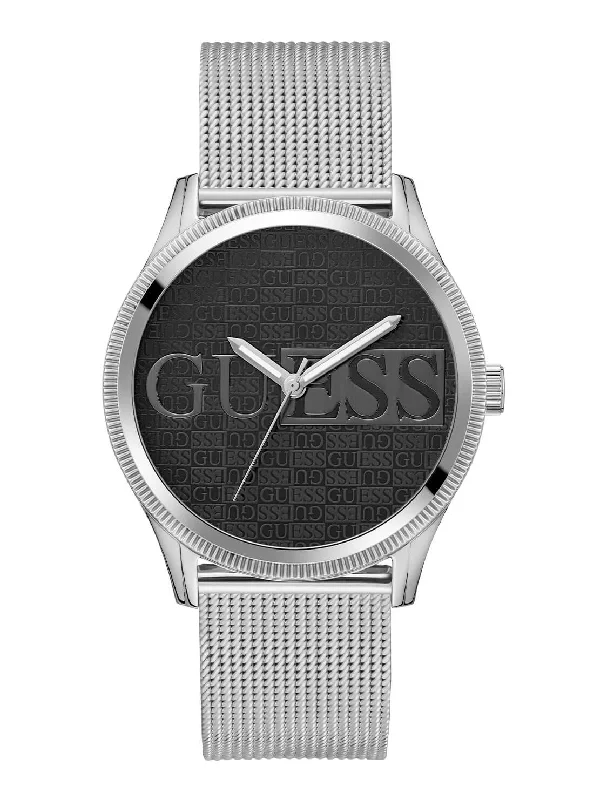 Silver Reputation Black Logo Mesh Watch