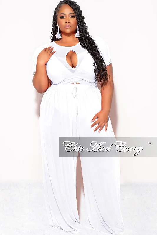 Final Sale Plus Size Mesh 3pc Set Top, Bralette, & Pant with Briefs in White