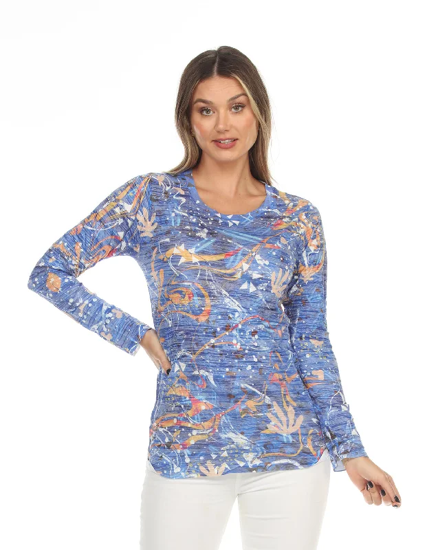 Women's Long Sleeve Top - Blue Multicolored