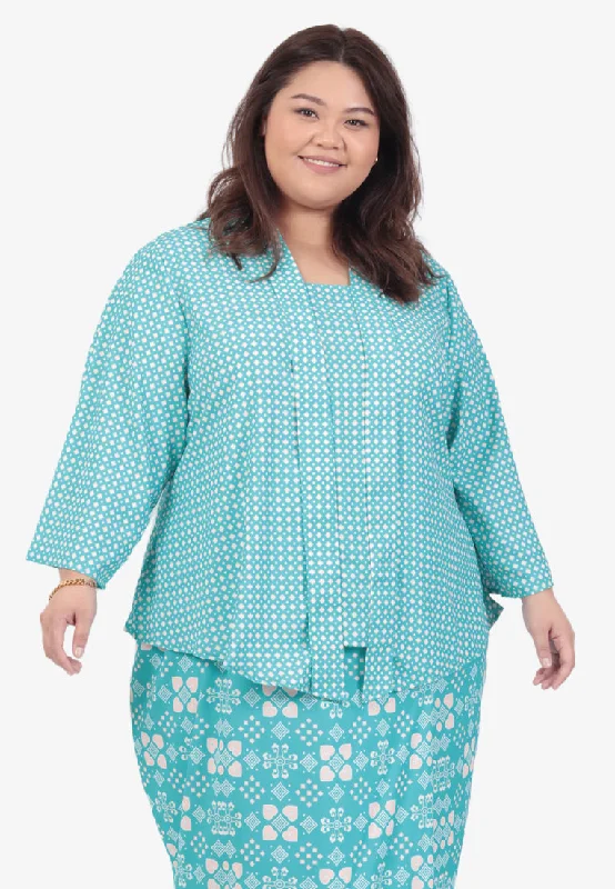 Layyin Raya Clash Prints Kebaya Set - Turquoise