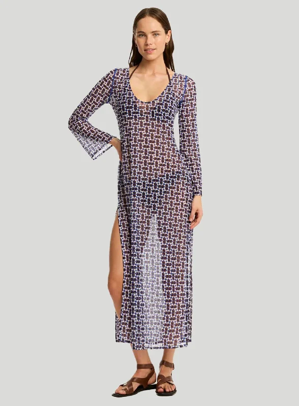 Sea Level: Coast Mesh Long Dress Cobalt